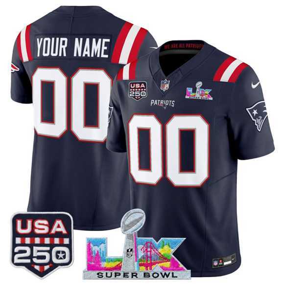 Mens New England Patriots Active Player Custom Navy 2025 F.U.S.E. Super Bowl LX & USA 250 Patch Vapor Limited Stitched Jersey->customized nfl jersey->Custom Jersey