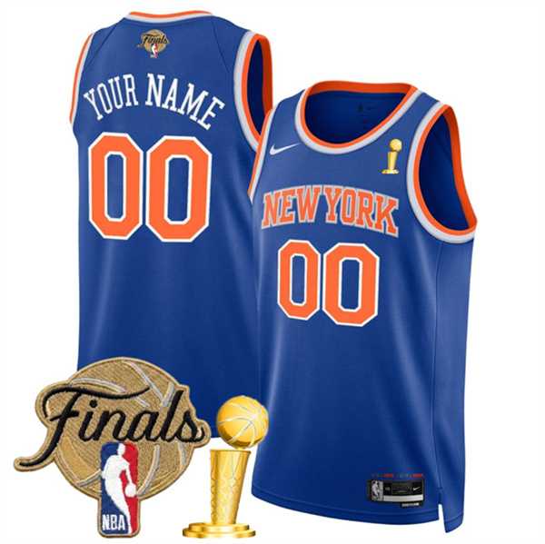 Men%27s New Yok Knicks Active Player Custom Blue 2026 Finals Patch And Finals Champions Patch Icon Edition Stitched Basketball Jersey->->Custom Jersey