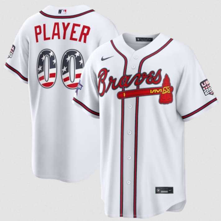 Mens Atlanta Braves Active Player Custom White 2026 All-Star Edition Stars & Stripes & USA 250 Fourth of July Home Stadium Stitched Baseball Jersey->customized mlb jersey->Custom Jersey
