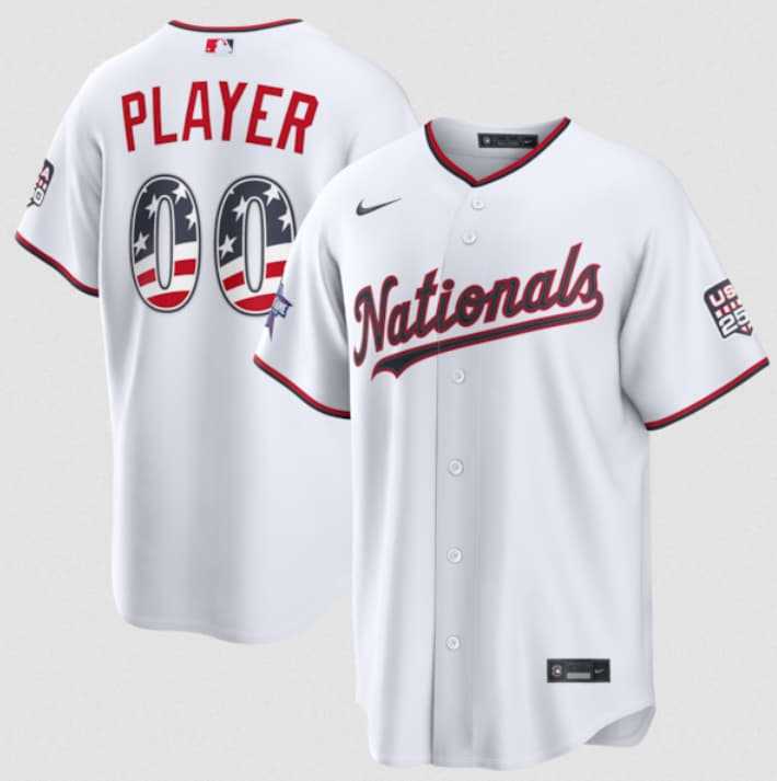 Mens Washington Nationals Active Player Custom White 2026 All-Star Edition Stars & Stripes & USA 250 Fourth of July Home Stadium Stitched Baseball Jersey