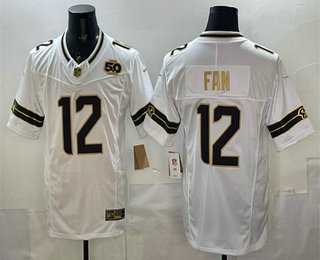 Mens Seattle Seahawks #12 Fan White Gold 2025 FUSE 50th Season Patch Limited Stitched Jersey->seattle seahawks->NFL Jersey