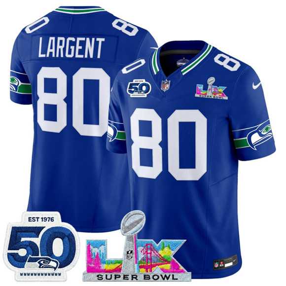 Men%27s Seattle Seahawks #80 Steve Largent Royal 2025 F.U.S.E. Super Bowl LX Patch And 50th Season Patch Vapor Throwback Limited Stitched Jersey->more nhl jerseys->NHL Jersey