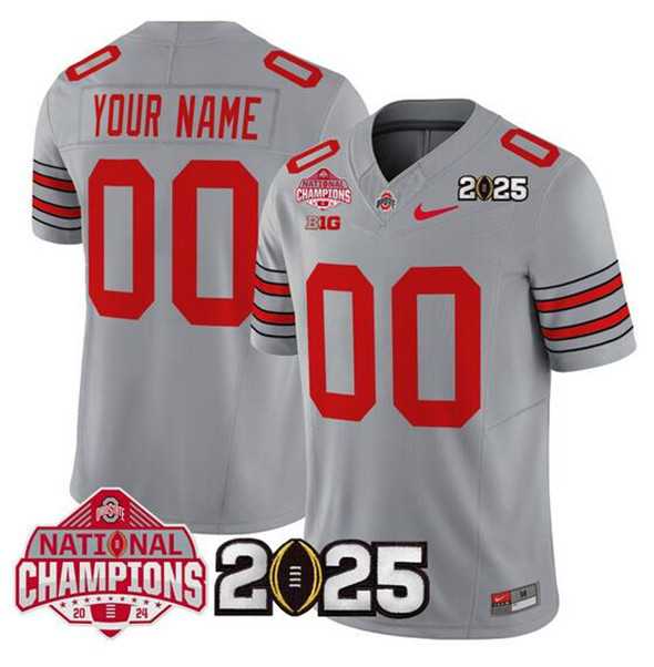 Mens Ohio State Buckeyes Active Player Custom Gray 2025 CFP Final With National Champions Patch F.U.S.E. Vapor Limited Stitched Jersey->customized ncaa jersey->Custom Jersey