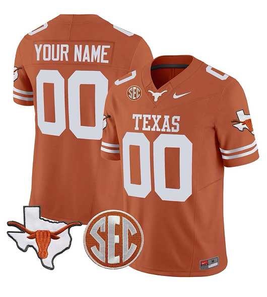 Mens Texas Longhorns Active Player Custom Orange F.U.S.E. State Map & SEC Patch Stitched Jersey->customized ncaa jersey->Custom Jersey