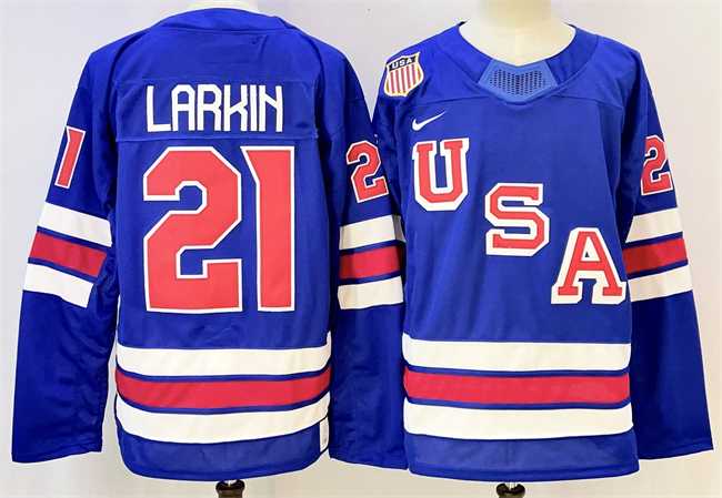 Mens USA #21 Dylan Larkin Royal 2025-2026 Stitched Jersey->olympics usa jerseys->NHL Jersey