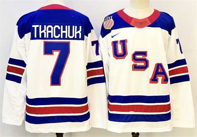 Mens USA #7 Brady Tkachuk White 2025-2026 Stitched Jersey->olympics usa jerseys->NHL Jersey