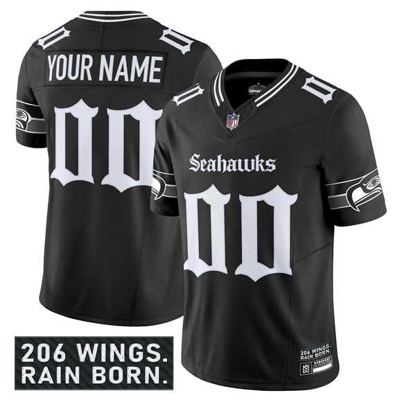 Mens Seattle Seahawks Active Player Custom Black 2025 F.U.S.E. Gothic Rain City Shadows Edition Vapor Limited Stitched Jersey->customized nfl jersey->Custom Jersey