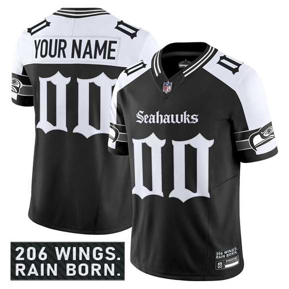Mens Seattle Seahawks Active Player Custom Black Alternate 2025 F.U.S.E. Gothic Rain City Shadows Edition Vapor Limited Stitched Jersey->customized nfl jersey->Custom Jersey