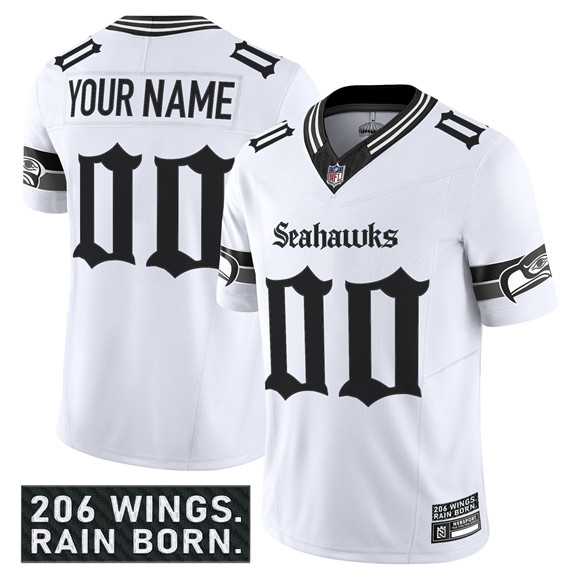 Mens Seattle Seahawks Active Player Custom White 2025 F.U.S.E. Gothic Rain City Shadows Edition Vapor Limited Stitched Jersey->customized nfl jersey->Custom Jersey