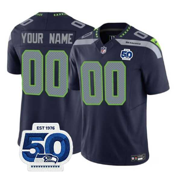 Mens Seattle Seahawks Active Player Custom Navy 2025 F.U.S.E. 50th Anniversary Patch Vapor Limited Stitched Jersey->customized nfl jersey->Custom Jersey