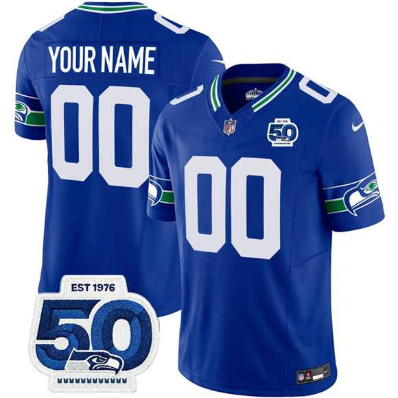 Mens Seattle Seahawks Active Player Custom Royal 2025 F.U.S.E 50th Anniversary Patch Throwback Vapor Limited Stitched Jersey->customized nfl jersey->Custom Jersey