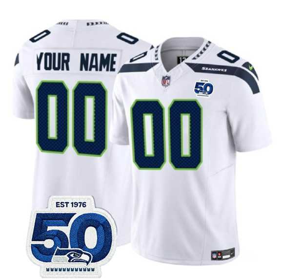 Mens Seattle Seahawks Active Player Custom White 2025 F.U.S.E. 50th Anniversary Patch Vapor Limited Stitched Jersey->customized nfl jersey->Custom Jersey