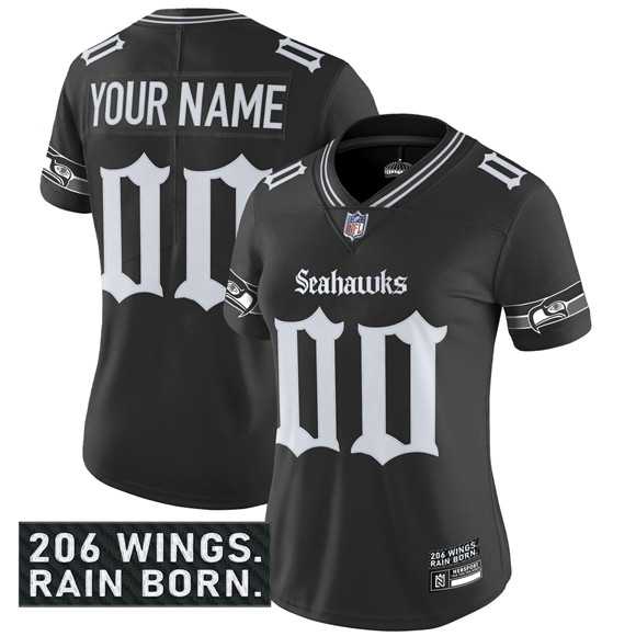 Womens Seattle Seahawks Active Player Custom Black 2025 F.U.S.E. Gothic Rain City Shadows Edition Vapor Untouchable Limited Football Stitched Jersey->customized nfl jersey->Custom Jersey