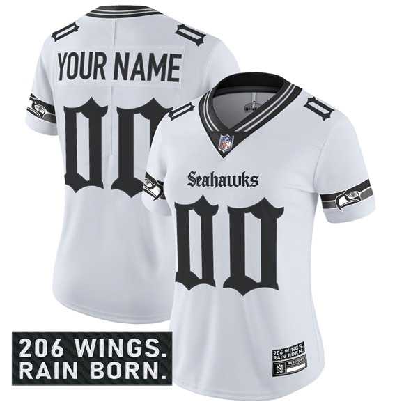 Womens Seattle Seahawks Active Player Custom White 2025 F.U.S.E. Gothic Rain City Shadows Edition Vapor Untouchable Limited Football Stitched Jersey->customized nfl jersey->Custom Jersey