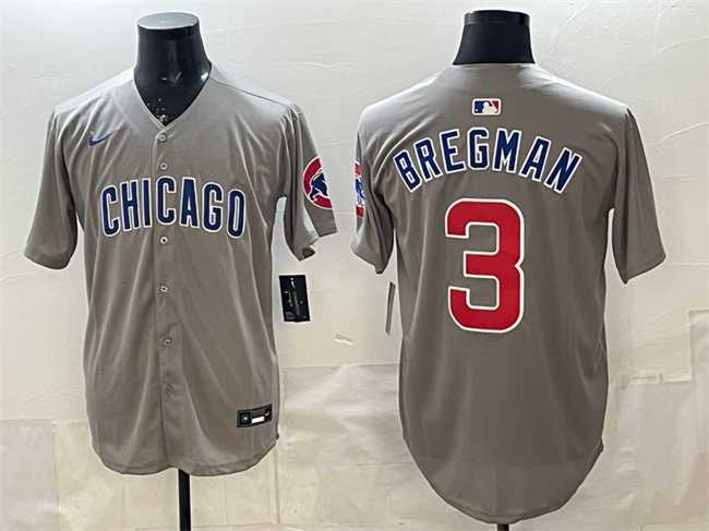Mens Chicago Cubs #3 Alex Bregman Grey Limited Stitched Jersey->chicago cubs->MLB Jersey