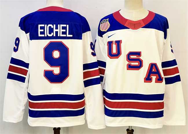 Mens USA #9 Jack Eichel White 2025-2026 Stitched Jersey->olympics usa jerseys->NHL Jersey