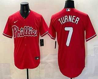 Mens Philadelphia Phillies #7 Trea Turner Red Cool Base Stitched Jersey->philadelphia phillies->MLB Jersey