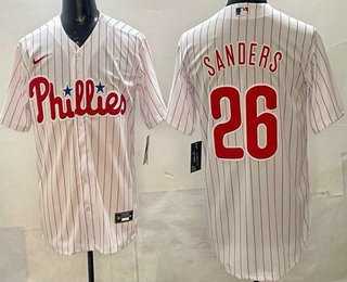 Mens Philadelphia Phillies #26 Miles Sanders White Cool Base Jersey->philadelphia phillies->MLB Jersey