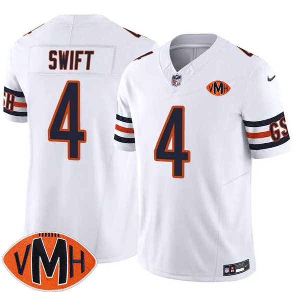 Mens Chicago Bears #4 DAndre Swift White 2025 F.U.S.E. With Illinois and VMH Patch Vapor Untouchable Limited Stitched Jersey Dzhi->chicago bears->NFL Jersey