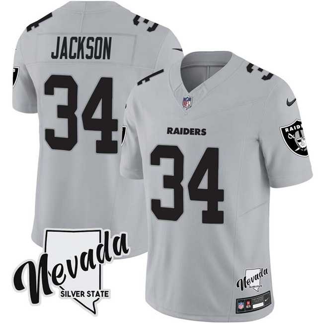 Men%27s Las Vegas Raiders #34 Bo Jackson Gray F.U.S.E. With Nevada Silver Stat Patch Vapor Limited Stitched Jersey Dzhi->los angeles chargers->NFL Jersey