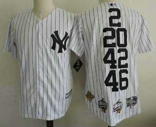 Mens New York Yankees 2 20 42 46 White Home Cool Base Cooperstown Collection Commemorative Jersey with 5 World Series Champions Patches Dzhi->new york yankees->MLB Jersey