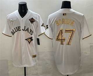 Mens Toronto Blue Jays #47 Addison Barger White Gold 2025 American League Champions Limited Stitched Jersey Dzhi->toronto blue jays->MLB Jersey