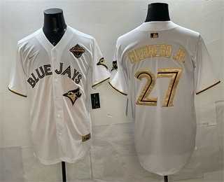 Mens Toronto Blue Jays #27 Vladimir Guerrero Jr White Gold 2025 American League Champions Limited Stitched Jersey Dzhi->toronto blue jays->MLB Jersey