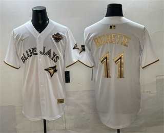 Mens Toronto Blue Jays #11 Bo Bichette White Gold 2025 American League Champions Limited Stitched Jersey Dzhi->toronto blue jays->MLB Jersey