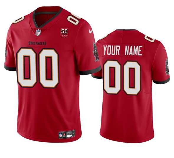 Mens Tampa Bay Buccaneers Active Player Custom Red 2025 50th Anniversary Patch Vapor Limited Football Stitched Jersey->customized nfl jersey->Custom Jersey
