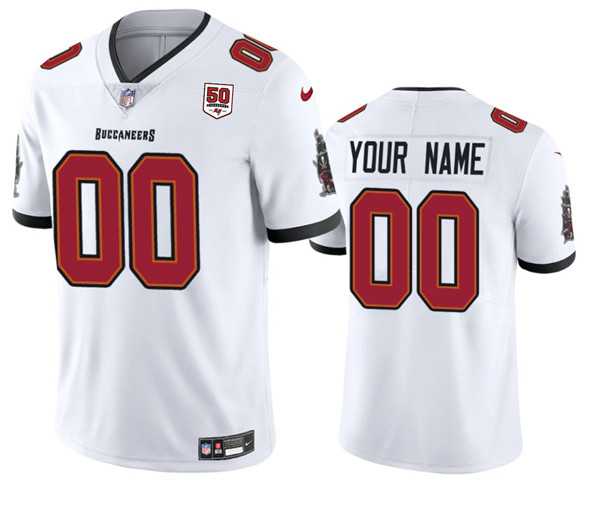 Mens Tampa Bay Buccaneers Active Player Custom White 2025 50th Anniversary Patch Vapor Untouchable Limited Football Stitched Jersey->customized nfl jersey->Custom Jersey