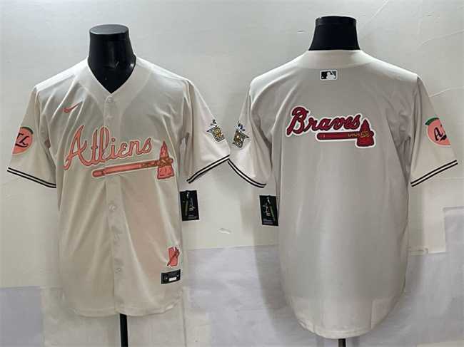 Men%27s Atlanta Braves Team Big Logo Cream 2024 Atliens & Peach With Outkast Patch Vapor Limited Stitched Jersey->baltimore orioles->MLB Jersey