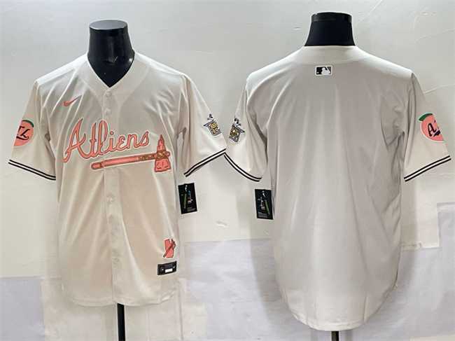 Mens Atlanta Braves Blank Cream 2024 Atliens & Peach With Outkast Patch Vapor Limited Stitched Jersey->atlanta braves->MLB Jersey