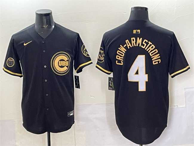 Men%27s Chicago Cubs #4 Pete Crow-Armstrong Black Gold %27Ryne Sandberg Tribute%27 Vapor Limited V2 Stitched Jersey->boston red sox->MLB Jersey