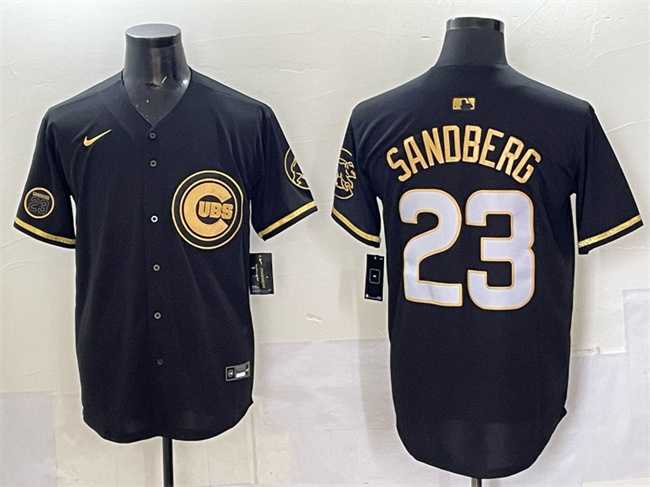 Men%27s Chicago Cubs #23 Ryne Sandberg Black Gold %27Ryne Sandberg Tribute%27 Vapor Limited V2 Stitched Jersey->boston red sox->MLB Jersey