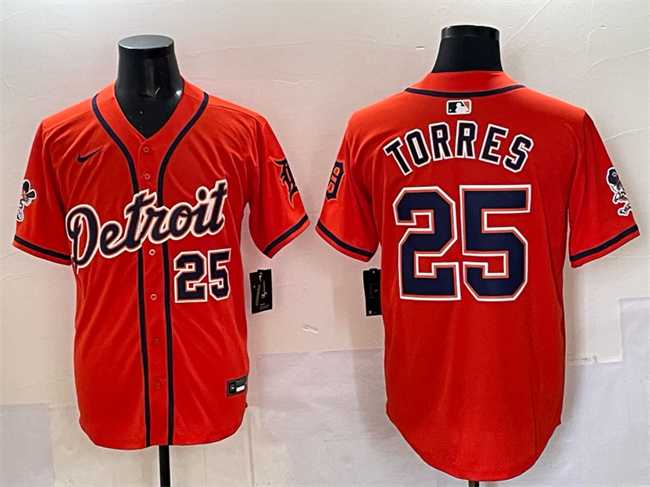 Men%27s Detroit Tigers #25 Gleyber Torres Orange With Patch Vapor Premier Limited Stitched Jersey->chicago cubs->MLB Jersey