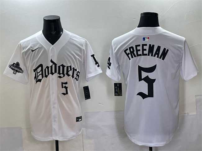 Men%27s Los Angeles Dodgers #5 Freddie Freeman White 2025 LA Gothic Style With 2024 World Series Champions Patch Vapor Premier Limited Stitched Jersey->houston astros->MLB Jersey