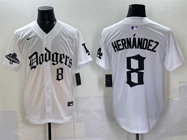 Men%27s Los Angeles Dodgers #8 Enrique Hernandez White 2025 LA Gothic Style With 2024 World Series Champions Patch Vapor Premier Limited Stitched Jersey->houston astros->MLB Jersey