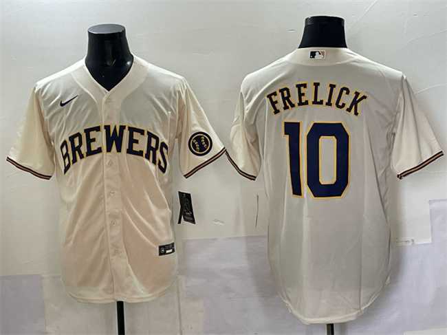 Men%27s Milwaukee Brewers #10 Sal Frelick Cream Cool Base Stitched Jersey->los angeles dodgers->MLB Jersey