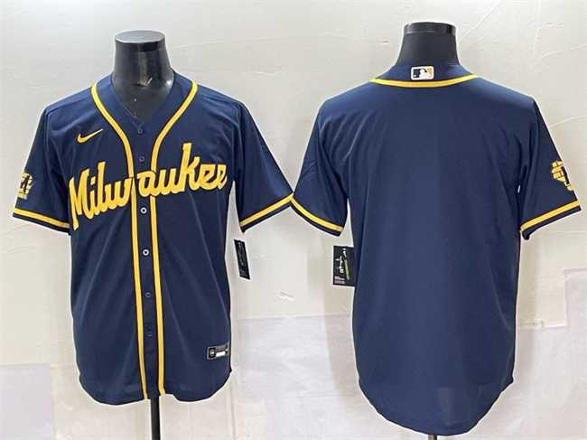 Men%27s Milwaukee Brewers Blank Navy 2025 With Patch Stitched Jersey->new york yankees->MLB Jersey