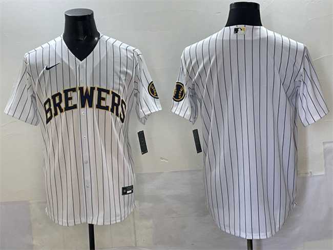 Men%27s Milwaukee Brewers Blank White Pinstripe 2025 With Patch Stitched Jersey->new york yankees->MLB Jersey