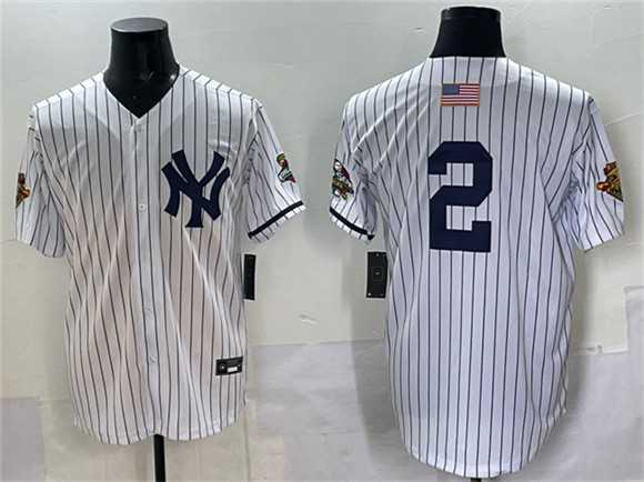 Men%27s New York Yankees #2 Derek Jeter White Strip World Series Limited Stitched Jersey->oakland athletics->MLB Jersey