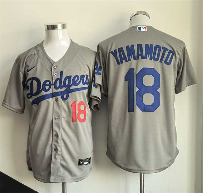 Men%27s Los Angeles Dodgers #18 Yoshinobu Yamamoto Gray Cool Base Stitched Jersey->los angeles dodgers->MLB Jersey