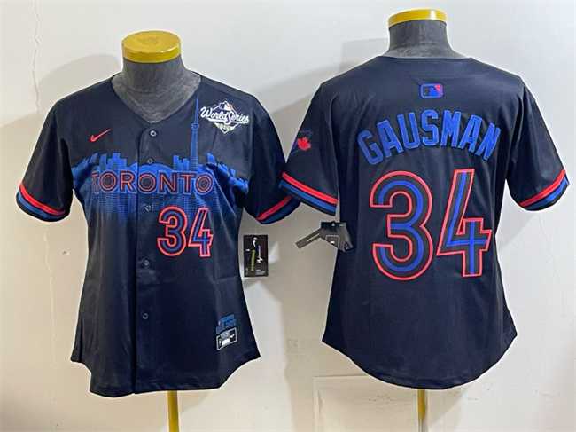 Womens Toronto Blue Jays #34 Kevin Gausman Navy 2025 World Series City Connect Limited Stitched Jersey(Run Small)->mlb womens jerseys->MLB Jersey