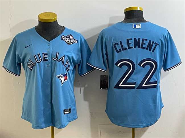 Women%27s Toronto Blue Jays #22 Ernie Clement Blue 2025 World Series Cool Base Stitched Jersey(Run Small)->mlb womens jerseys->MLB Jersey