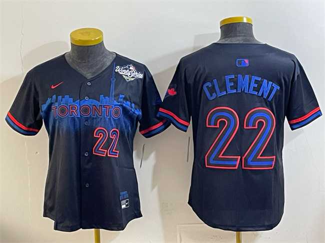Women%27s Toronto Blue Jays #22 Ernie Clement Navy 2025 World Series City Connect Limited Stitched Jersey(Run Small)->mlb womens jerseys->MLB Jersey