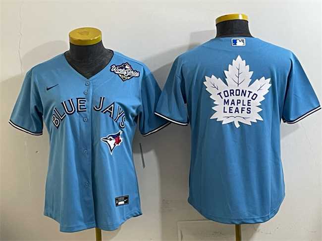 Womens Toronto Blue Jays & Leafs Blue 2025 World Series With White Leafs Logo Cool Base Stitched Jersey(Run Small)->mlb womens jerseys->MLB Jersey