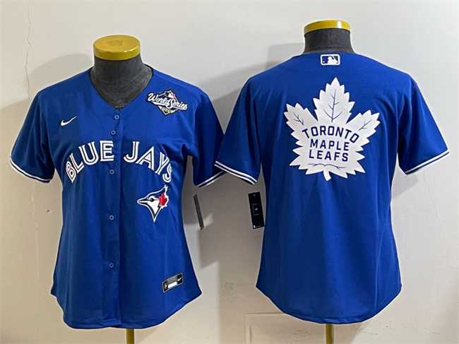 Womens Toronto Blue Jays & Leafs Royal 2025 World Series With White Leafs Logo Cool Base Stitched Jersey(Run Small)->mlb womens jerseys->MLB Jersey