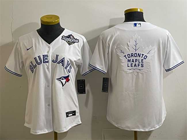 Womens Toronto Blue Jays & Leafs White 2025 World Series With White Leafs Logo Cool Base Stitched Jersey(Run Small)->mlb womens jerseys->MLB Jersey