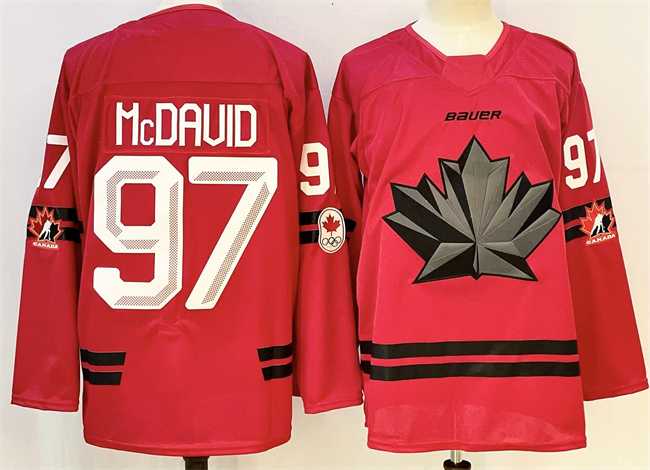 Mens Canada Hockey #97 Connor McDavid Red Stitched Jersey->olympics canada jerseys->NHL Jersey