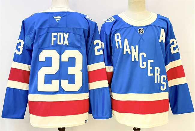 Mens New York Rangers #23 Adam Fox Blue With A Patch Stitched Hockey Jersey->new york rangers->NHL Jersey